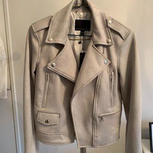 Grey Suede Fitted Bomber Jacket